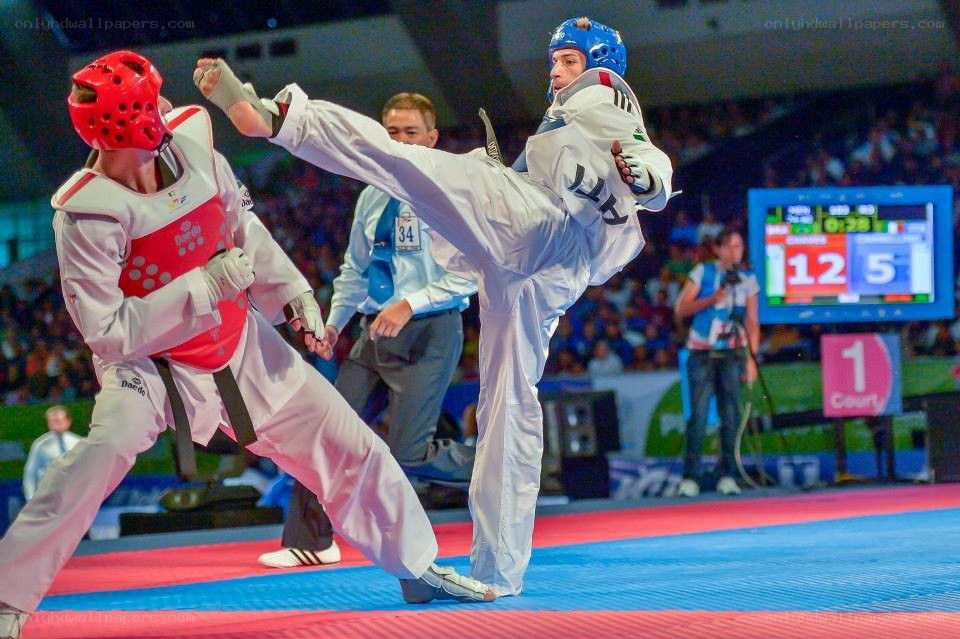 Taekwondo match in progress