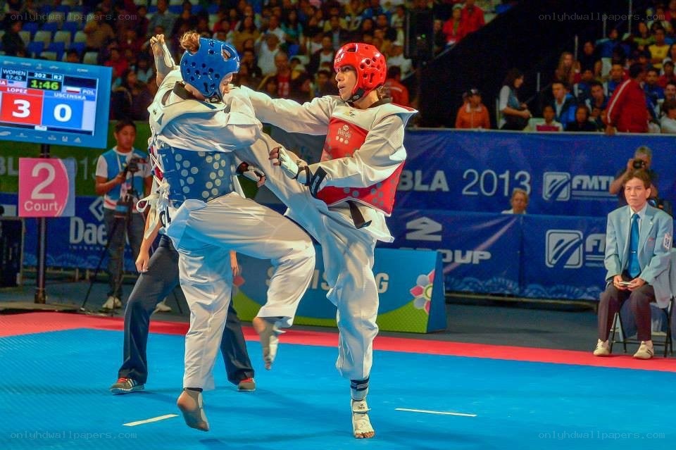 Taekwondo match in progress