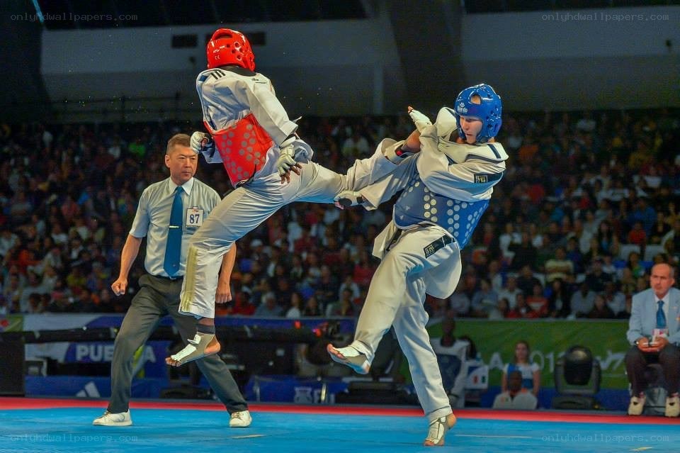 Taekwondo match in progress