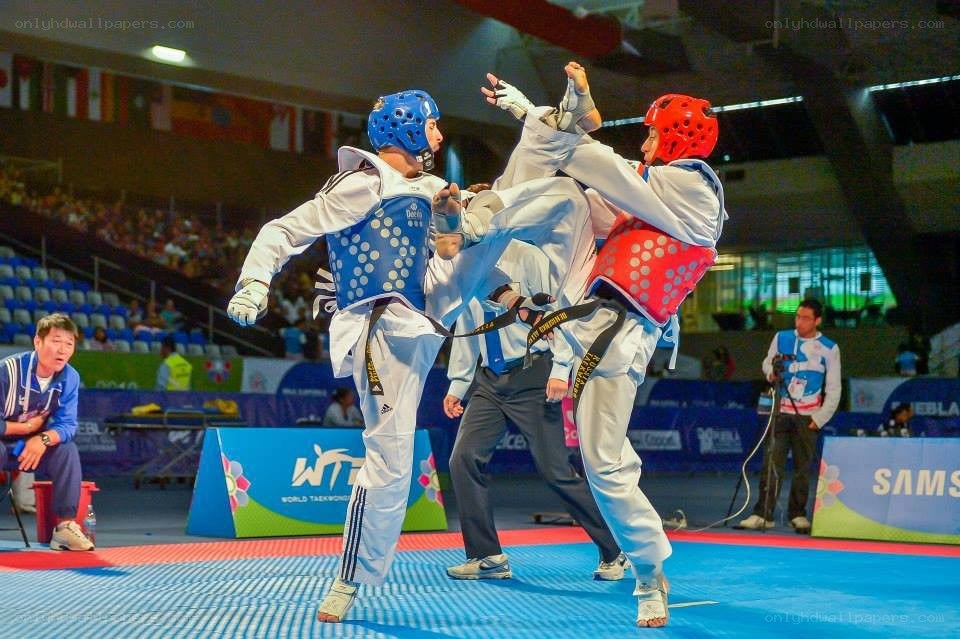 Taekwondo match in progress