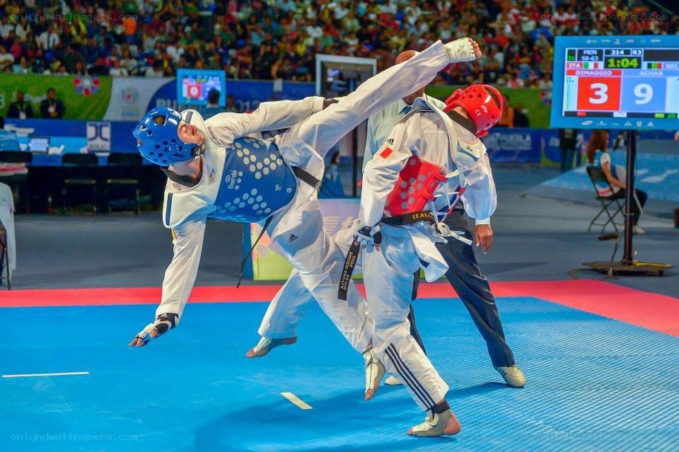 Taekwondo match in progress