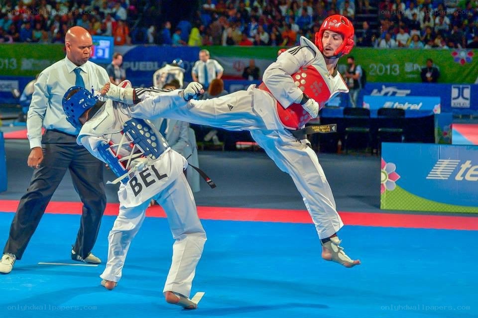 Taekwondo match in progress