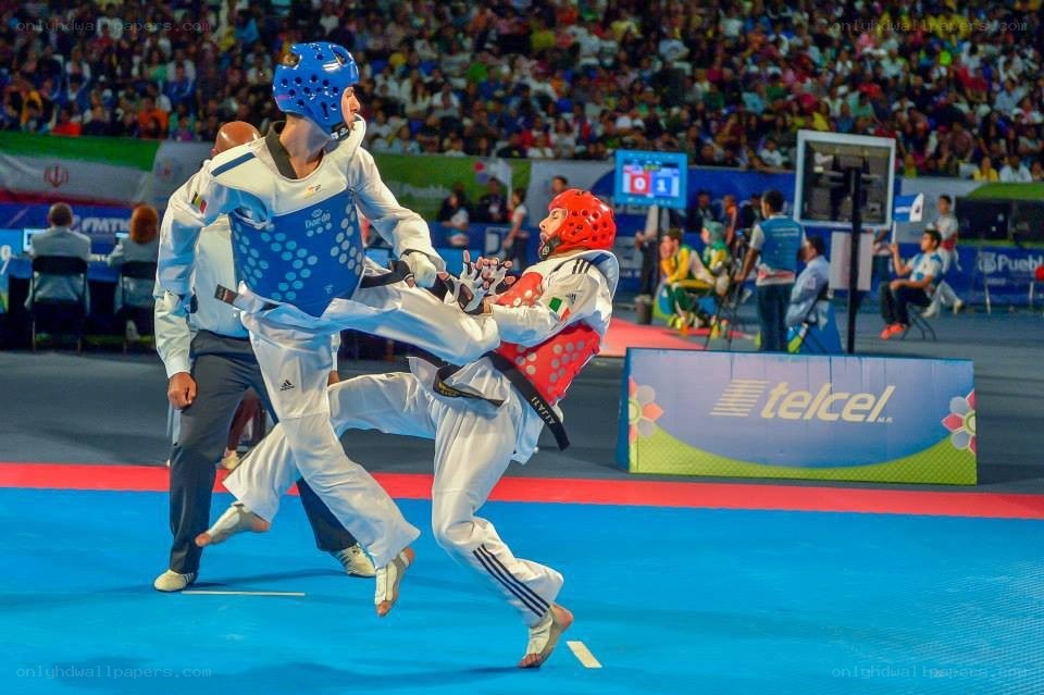 Taekwondo match in progress