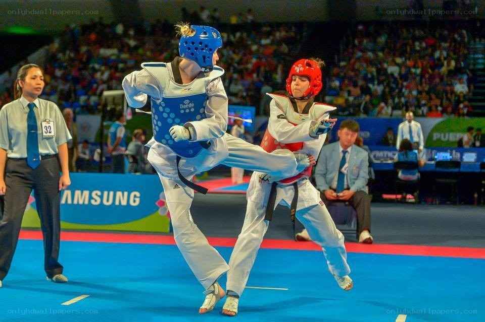 Taekwondo match in progress