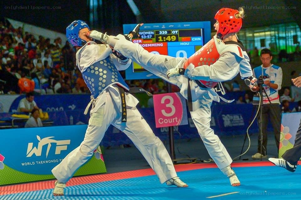Taekwondo match in progress