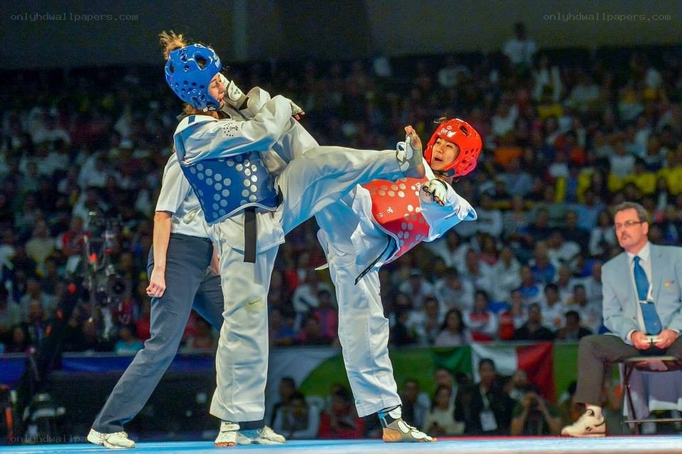 Taekwondo match in progress