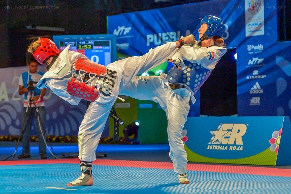 Taekwondo match in progress