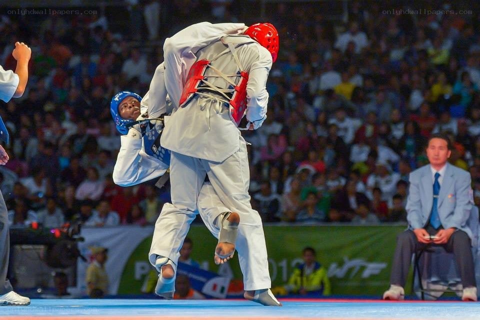 Taekwondo match in progress
