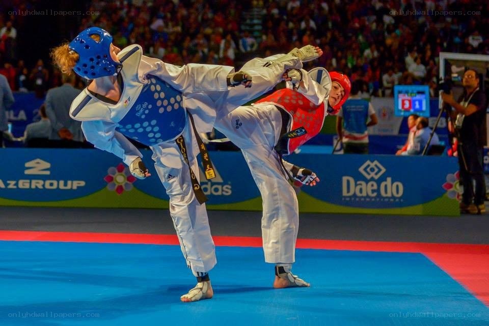 Taekwondo match in progress