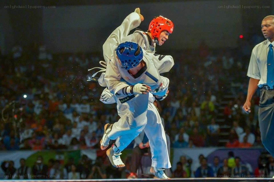 Taekwondo match in progress