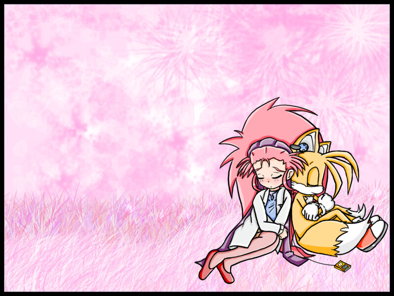 Tails and a girl in a field