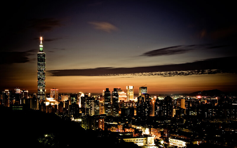 Taipei 101 at Dusk — Black, Dramatic, Night, Photograph, City Skyline