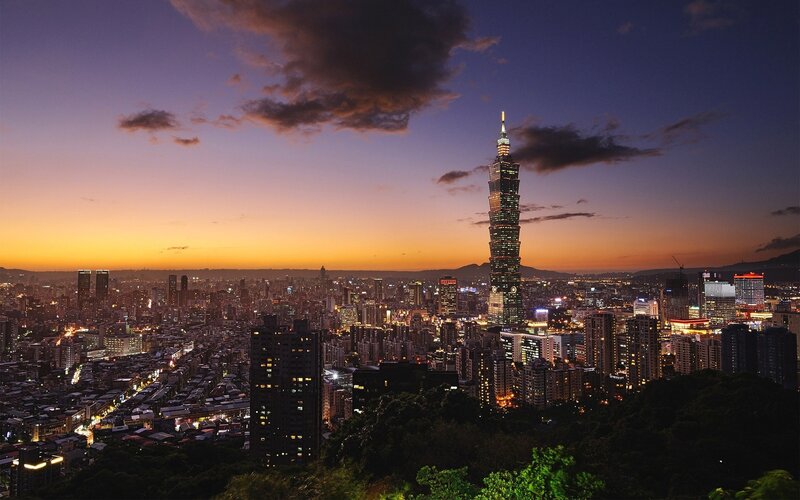 Taipei 101 at Dusk — Purple, Dramatic, Sunset, Photograph