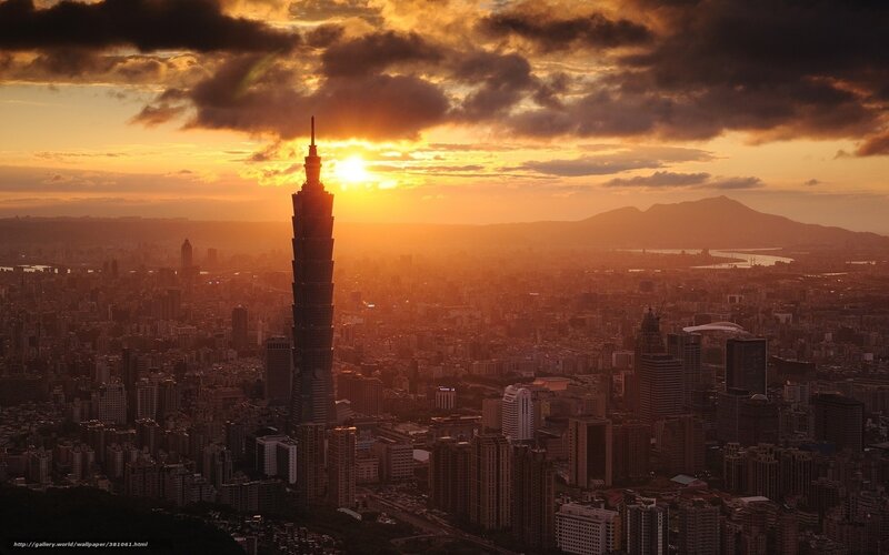 Taipei 101 at Sunset — Orange, Dramatic, Photograph