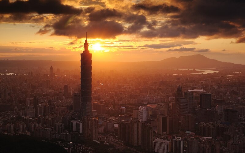 Taipei 101 at Sunset — Orange, Dramatic