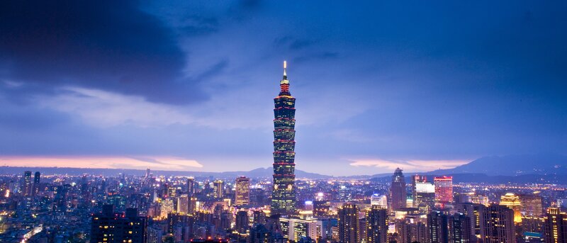 Taipei 101 Skyscraper — Blue, Dramatic, Night, Photograph