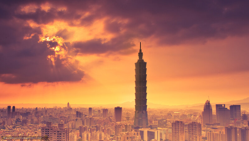 Taipei 101 Skyscraper — Orange, Dramatic, Sunset, Photograph, Cityscape