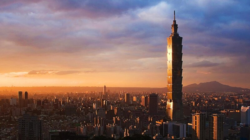Taipei 101 Skyscraper — Orange, Dramatic, Sunset