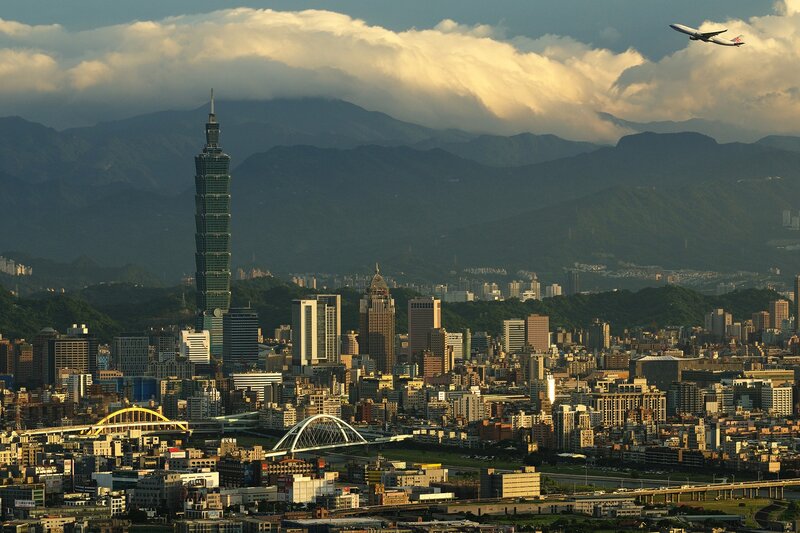 Taipei city skyline with airplane