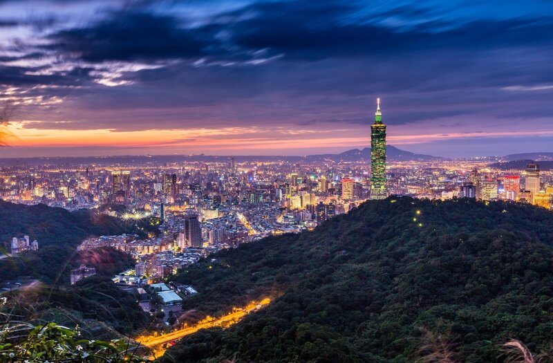 Taipei Cityscape at Dusk — Purple