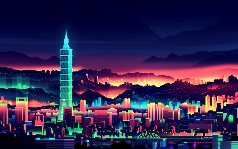 Taipei Cityscape at Night — Purple, Dramatic