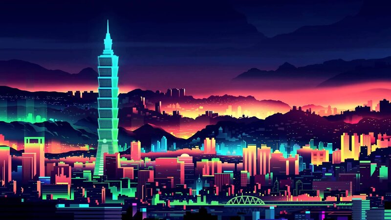Taipei Skyline at Dusk — Purple, Dramatic