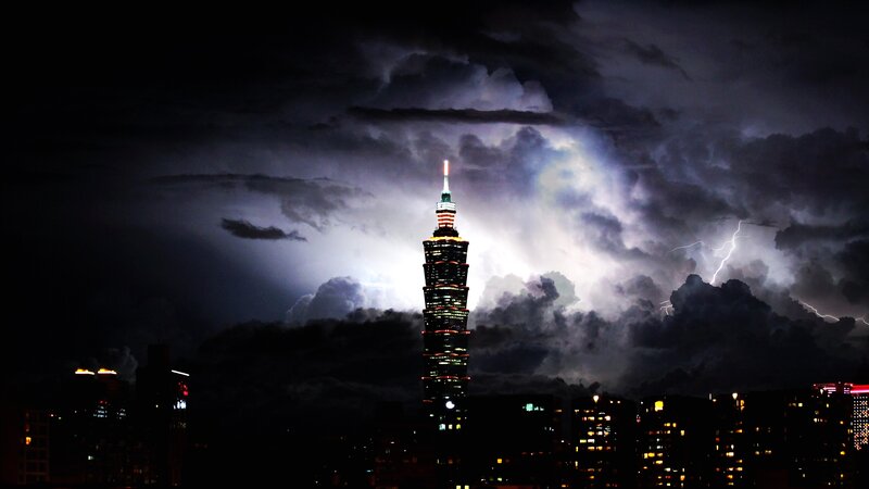 Taipei Tower during a thunderstorm