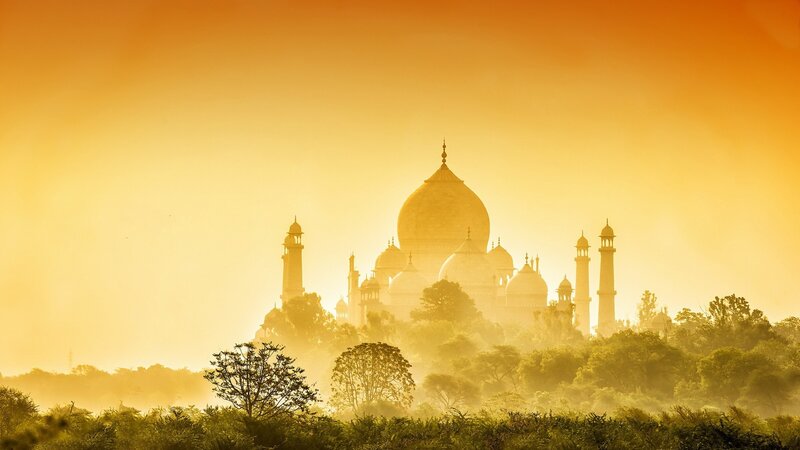 Taj Mahal at Sunrise — Orange, Serene