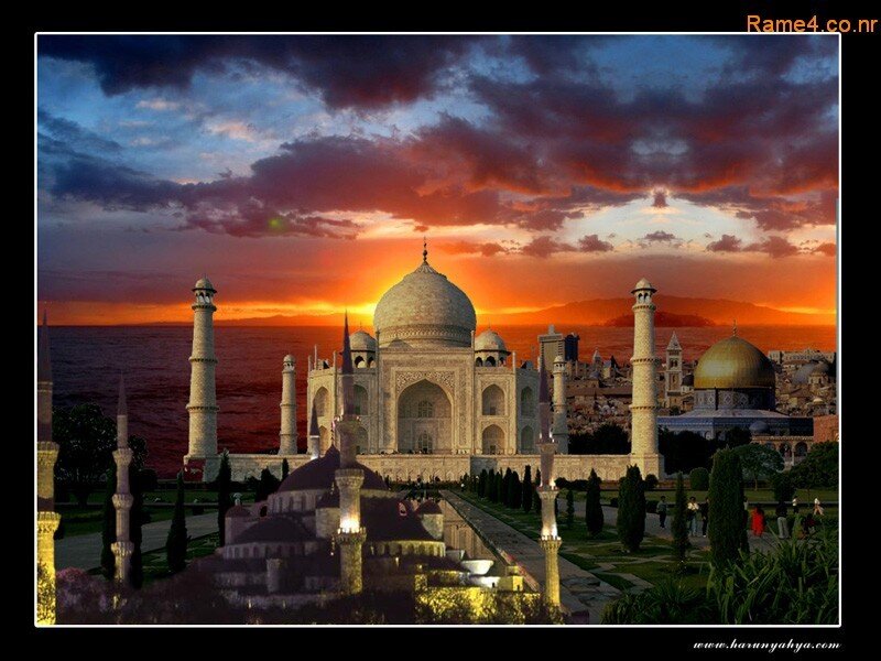 Taj Mahal at Sunset — Orange, Dramatic, Photograph