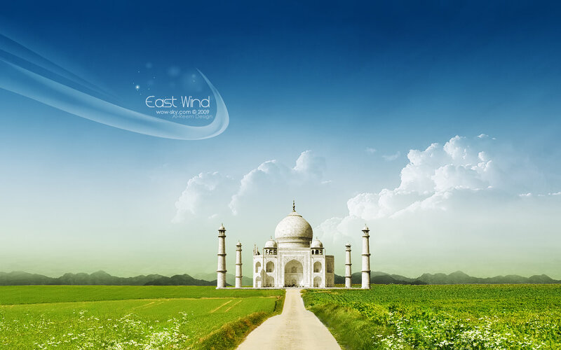 Taj Mahal in a green field