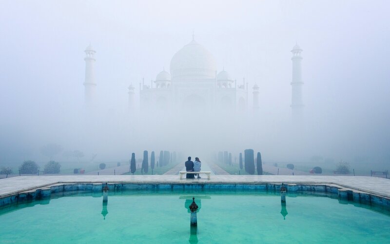 Taj Mahal in Fog — White