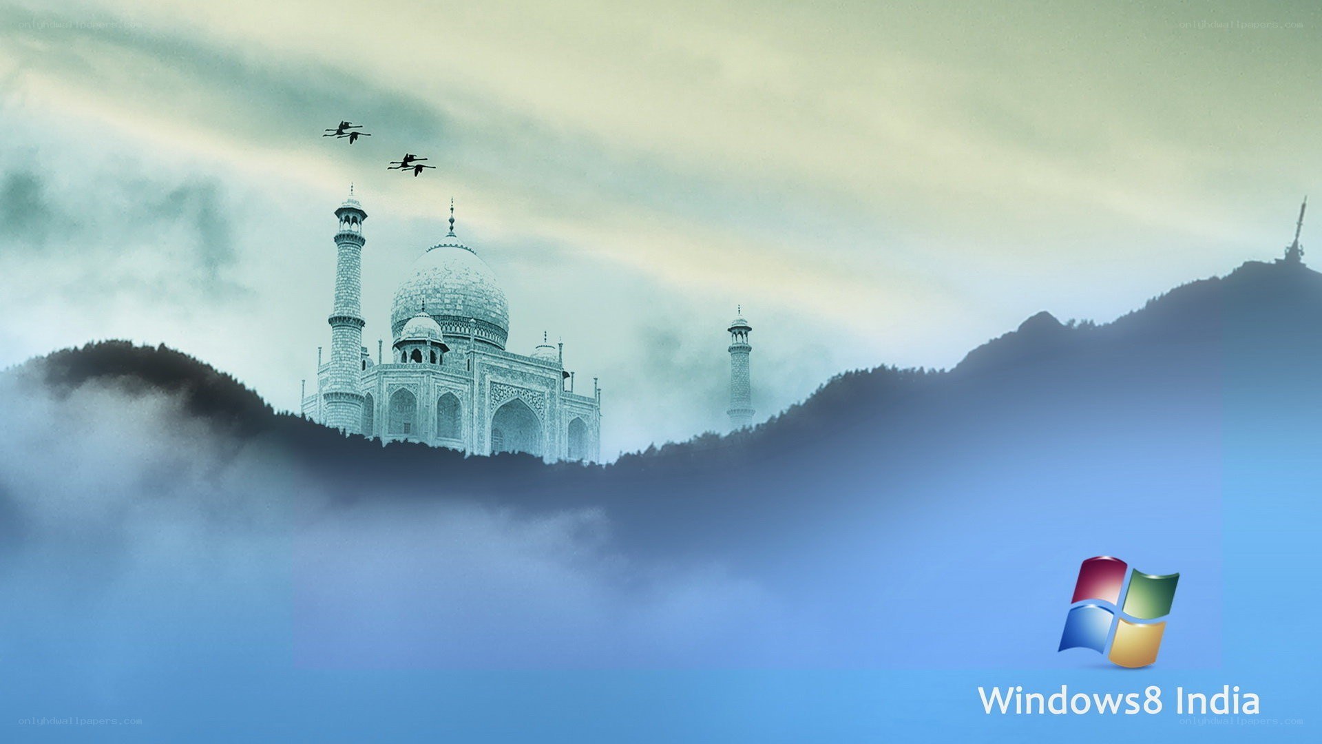 Taj Mahal in mist with planes