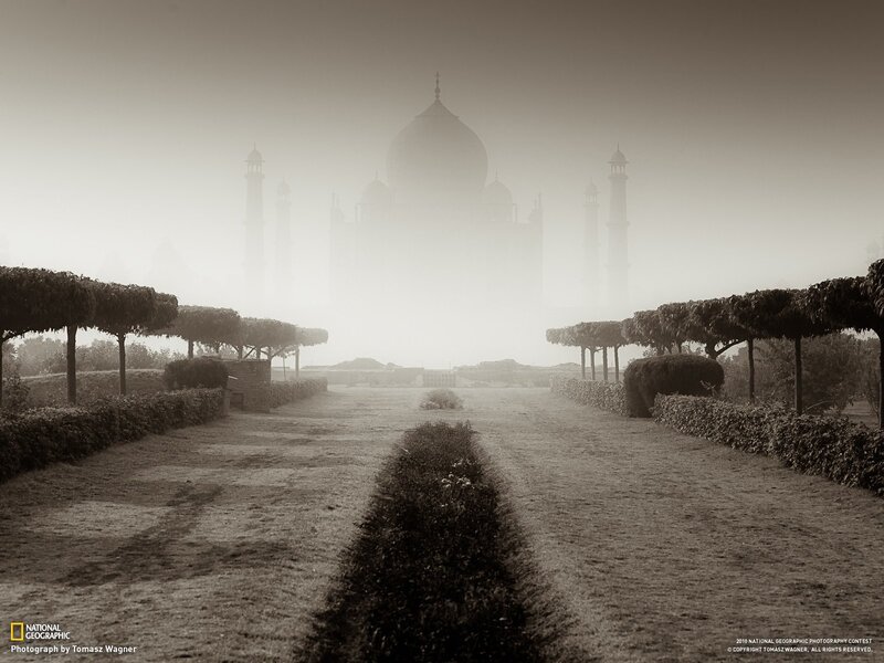 Taj Mahal in morning mist