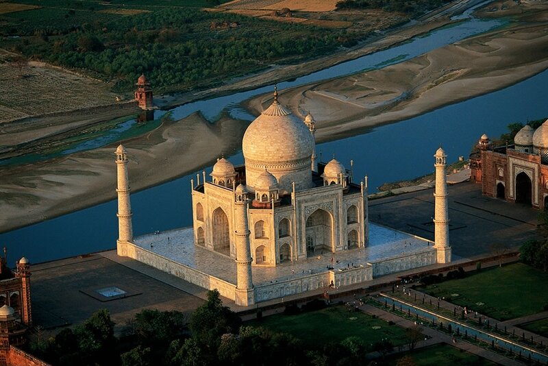 Taj Mahal Mausoleum — White, Serene, Sunset