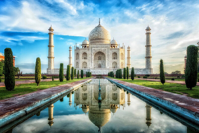 Taj Mahal Reflection — Blue, Serene, Morning