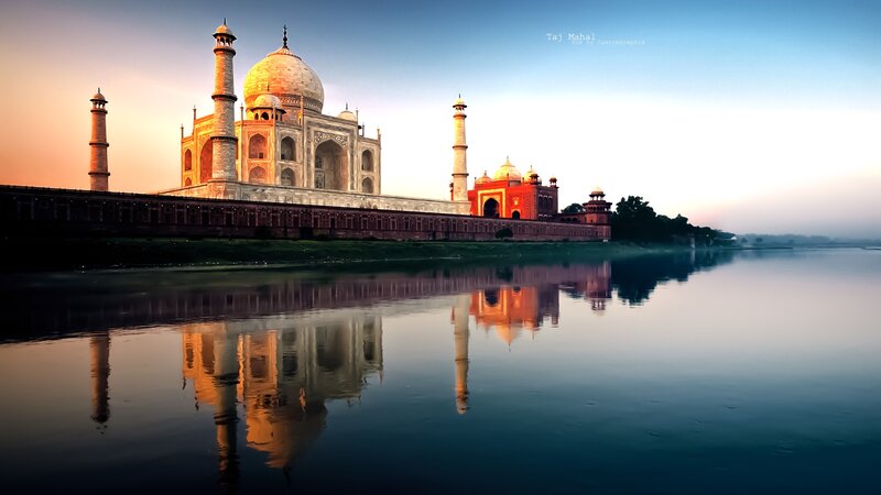 Taj Mahal Reflection — Blue, Serene, Sunrise, Photograph, River, Minarets