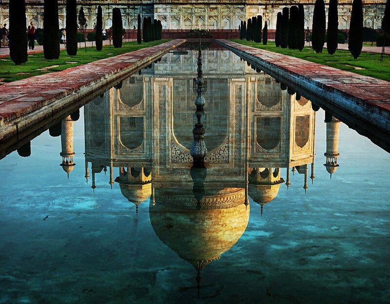 Taj Mahal Reflection — Blue, Serene, Sunset