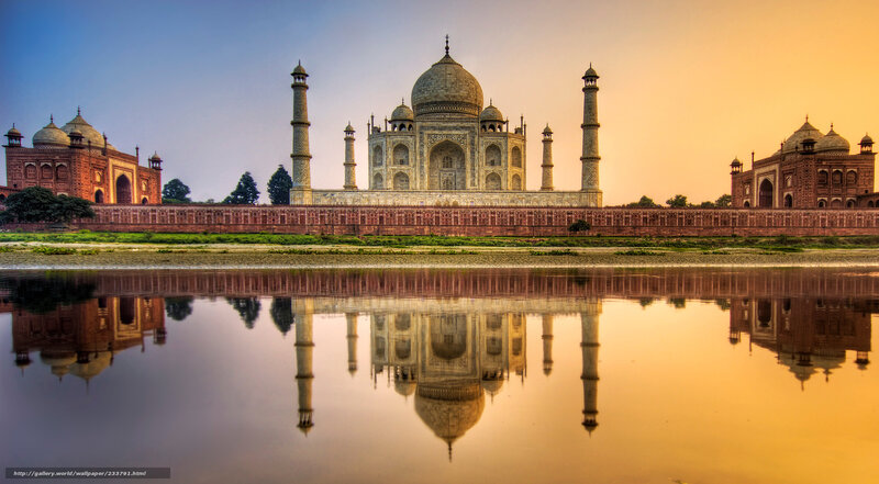 Taj Mahal Reflection — Gold, Serene, Sunset