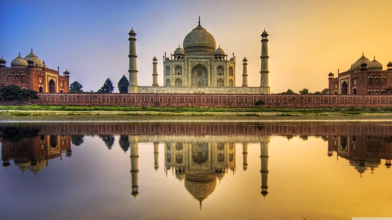 Taj Mahal Reflection — Gold, Serene