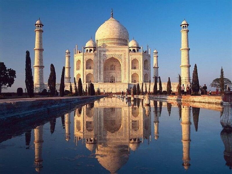 Taj Mahal Reflection — White, Serene, Morning, Photograph, Dome, Minarets, Pool