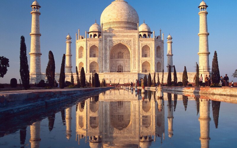 Taj Mahal Reflection — White, Serene, Morning, Photograph, Minarets