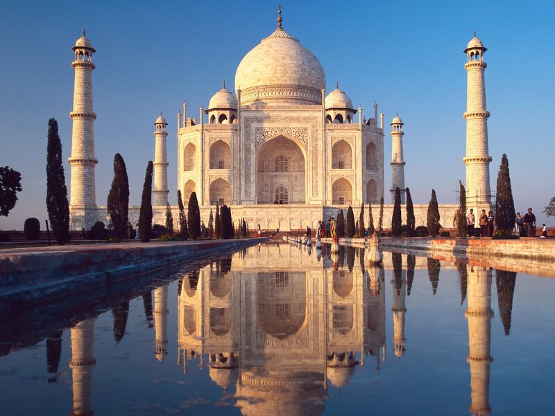 Taj Mahal Reflection — White, Serene, Morning