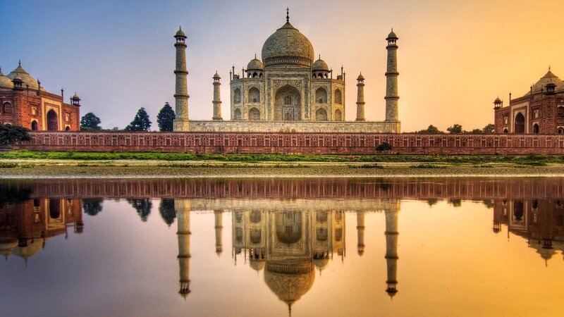 Taj Mahal Reflection — White, Serene, Sunset, Photograph, Building