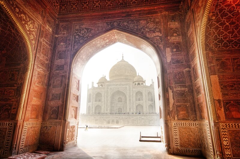 Taj Mahal Through Arch — Brown, Serene