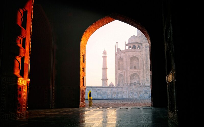 Taj Mahal Through Archway — White