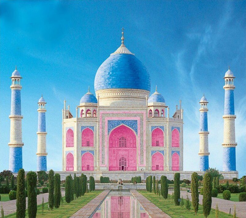 Taj Mahal with Pink and Blue
