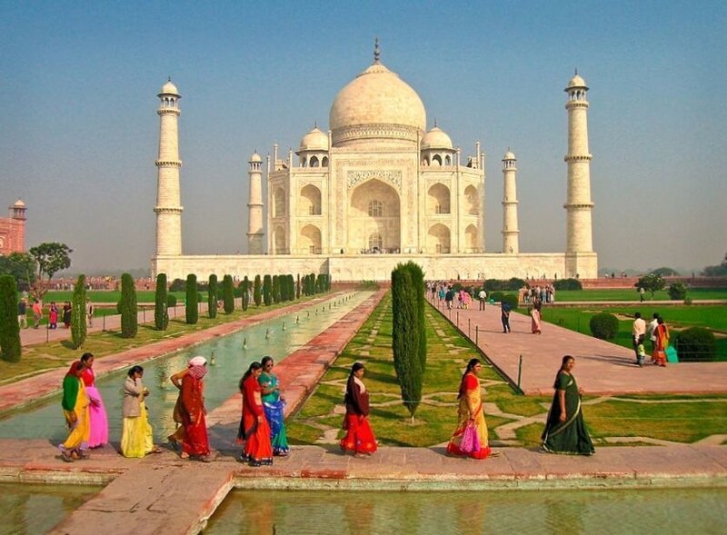Taj Mahal with Visitors — White