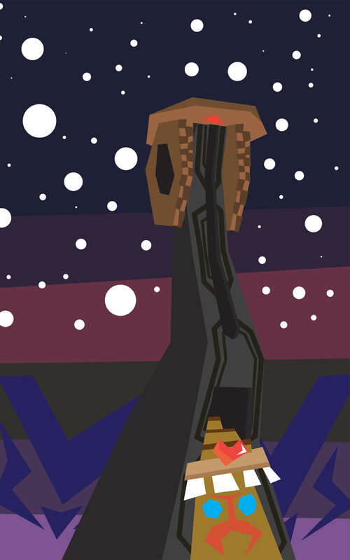 tall alien structure under stars