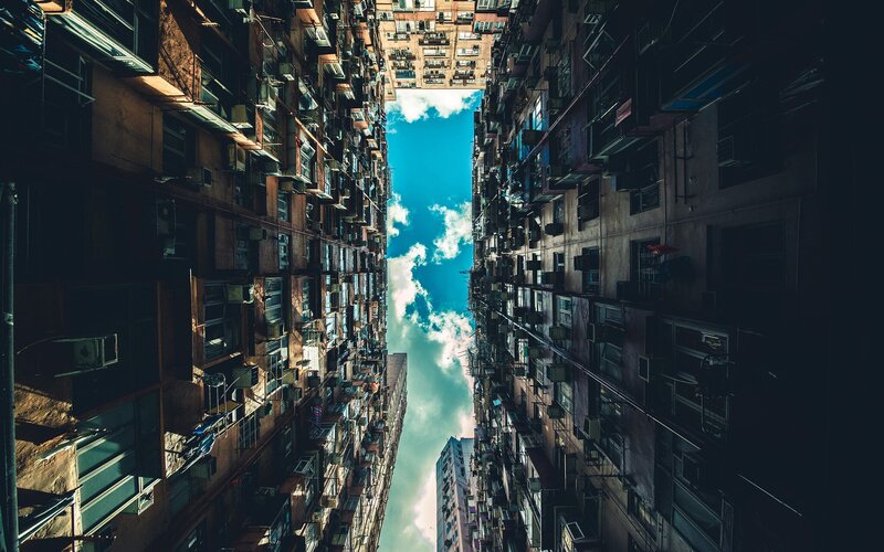 Tall Apartment Buildings — Blue, Dramatic, Afternoon, Photograph