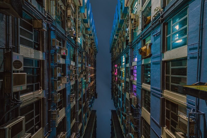 Tall Apartment Buildings — Blue, Dramatic